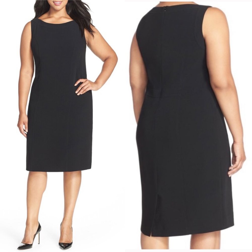 Louben Sleeveless Suiting Black Crepe Sheath Dress 18 W